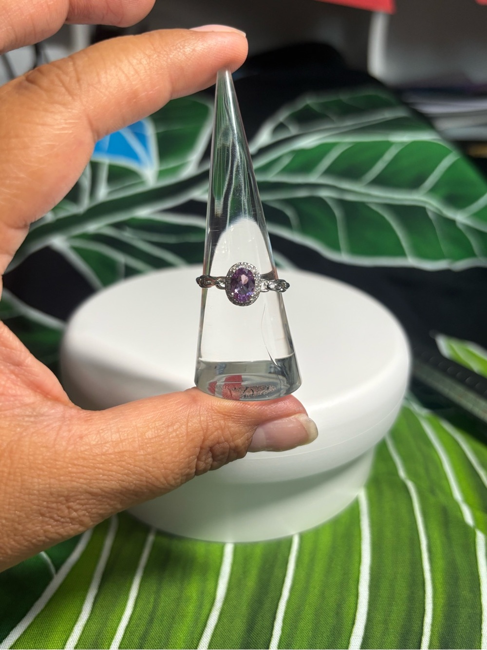 Sterling Silver Purple Gemstone Halo Ring
